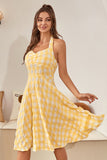 Vestido vintage de xadrez amarelo de 1950