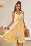 Vestido vintage de xadrez amarelo de 1950