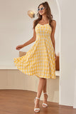 Vestido vintage de xadrez amarelo de 1950