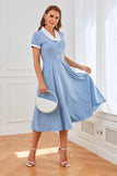 Vestido azul de balanço dos anos 50 com bolsos