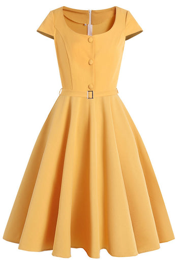 Vestido de balanço amarelo sólido dos anos 50