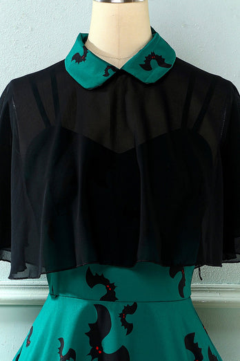 Vestido de impressão de morcego de capa de halloween de estilo gótico