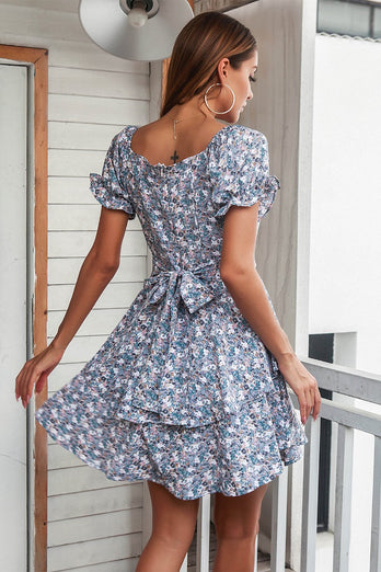 Vestido boho de verão floral azul