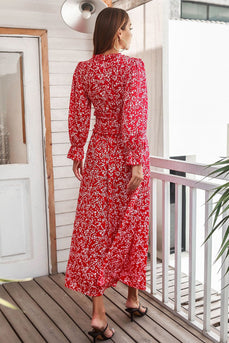 Vestido casual de impressão floral vermelha