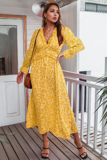 Vestido casual de impressão floral vermelha