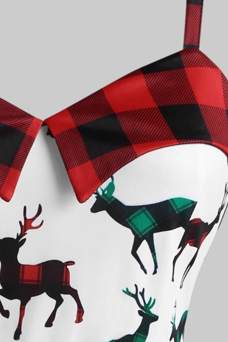 Carregar imagem no visualizador da galeria, Vestido de Natal de impressão de xadrez branco