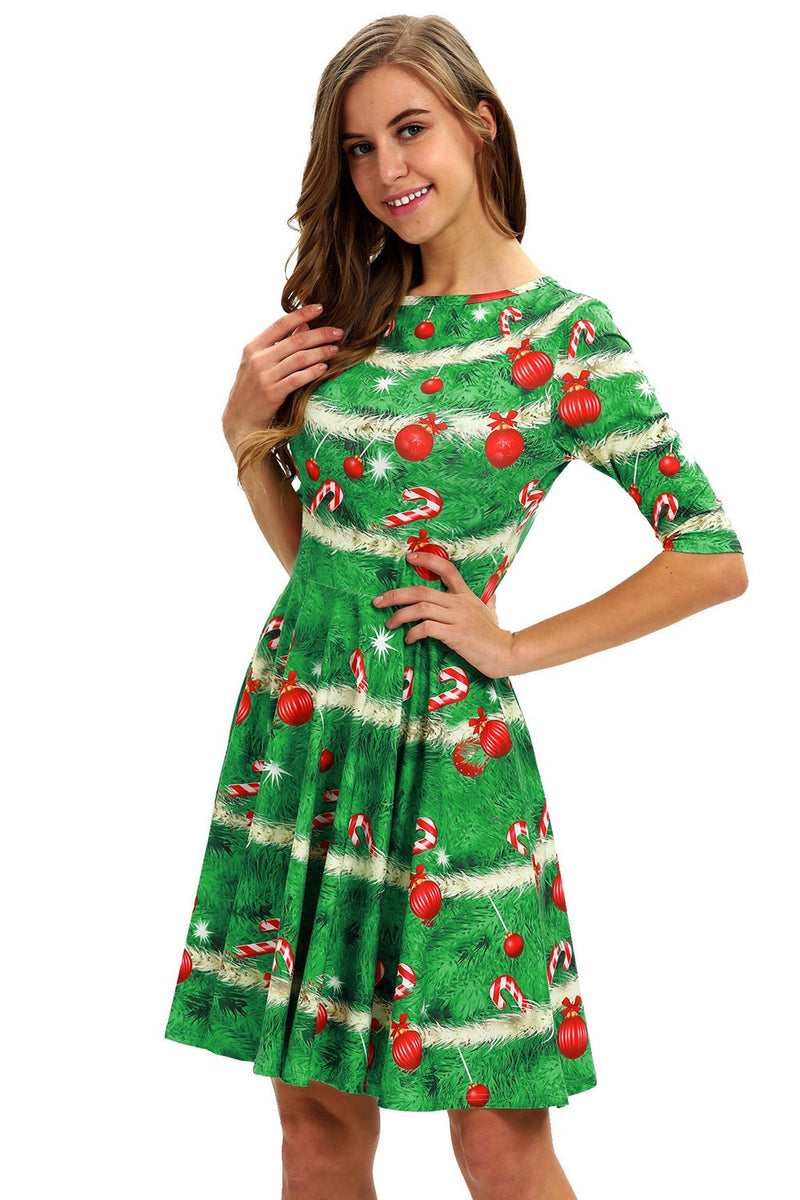 Carregar imagem no visualizador da galeria, Vestido vintage de Natal de impressão verde