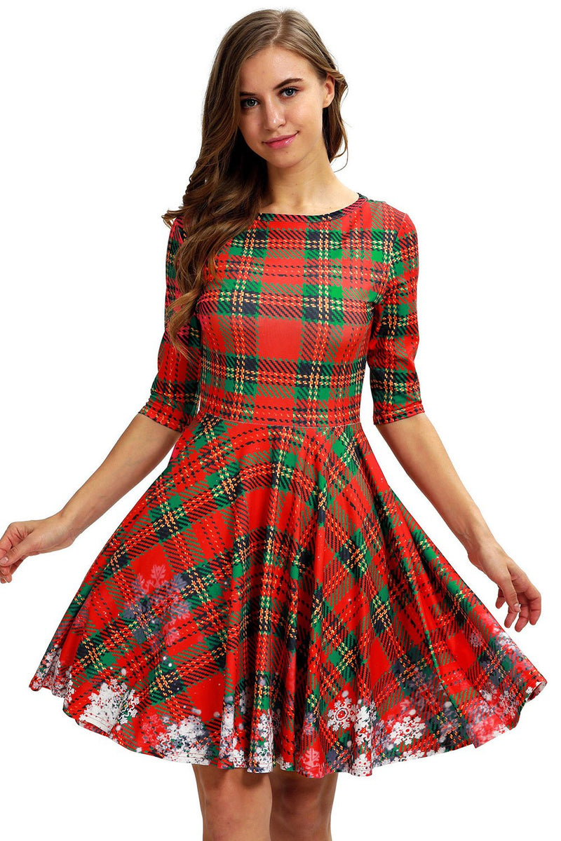 Carregar imagem no visualizador da galeria, Vestido vintage de Natal de impressão verde