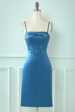 Cintas de espaguete azul vestido de hoco apertado