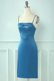 Cintas de espaguete azul vestido de hoco apertado