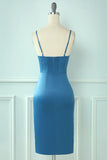 Cintas de espaguete azul vestido de hoco apertado