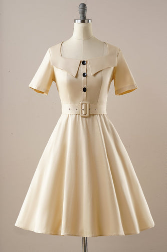 Vestido vintage de damasco square neck 1950s