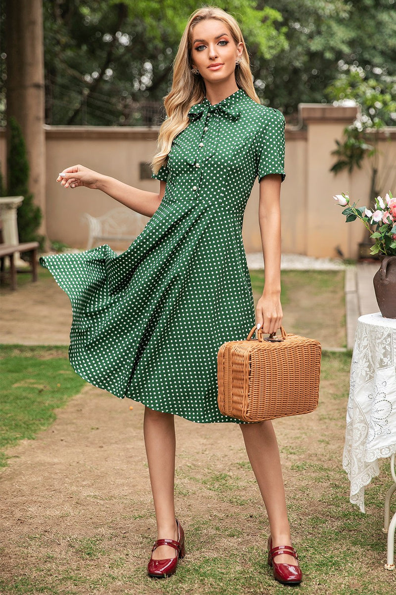 Carregar imagem no visualizador da galeria, Vestido de verão vintage polka dots verdes