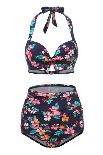 Roupa de banho impressa azul marinho one piece