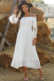 Branco fora do ombro vestido boho