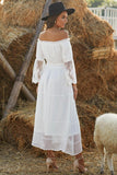 Branco fora do ombro vestido boho