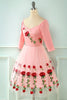 Carregar imagem no visualizador da galeria, Vestido vintage de malha de renda de rosa bordada