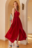 Vestido de baile de alças de espaguete borgonha