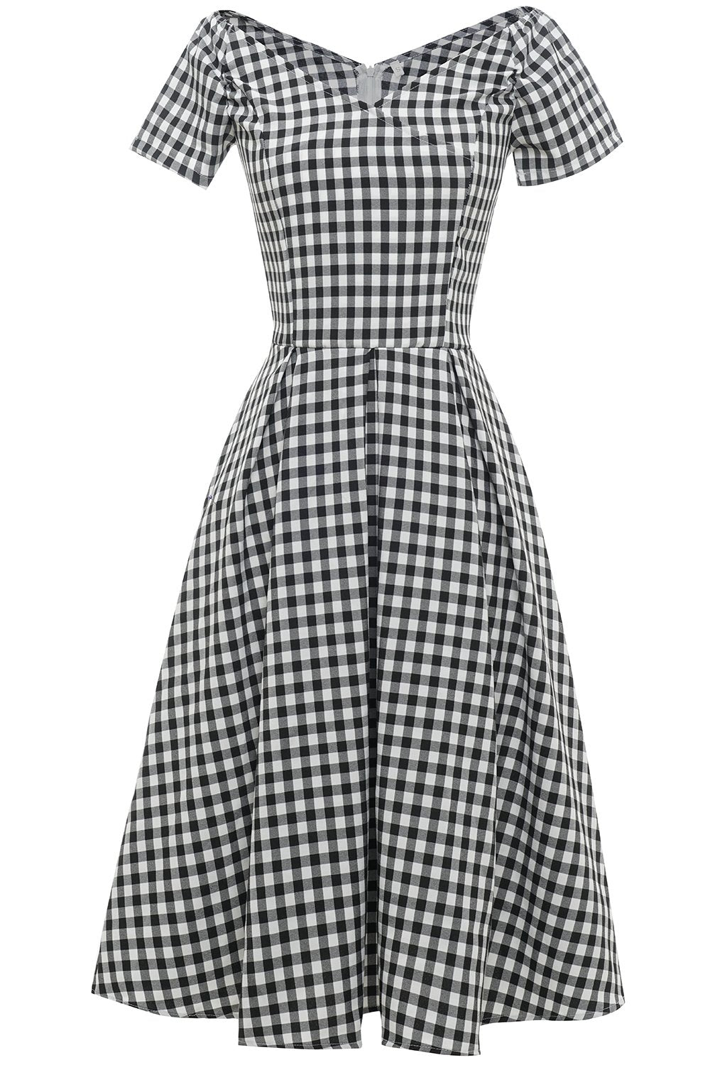 Vestido preto e branco xadrez vintage de 1950