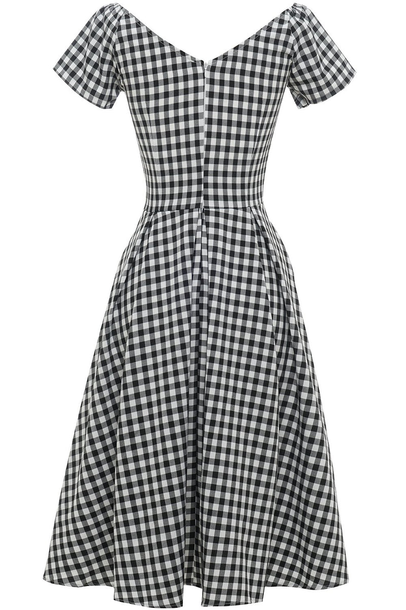 Carregar imagem no visualizador da galeria, Vestido preto e branco xadrez vintage de 1950