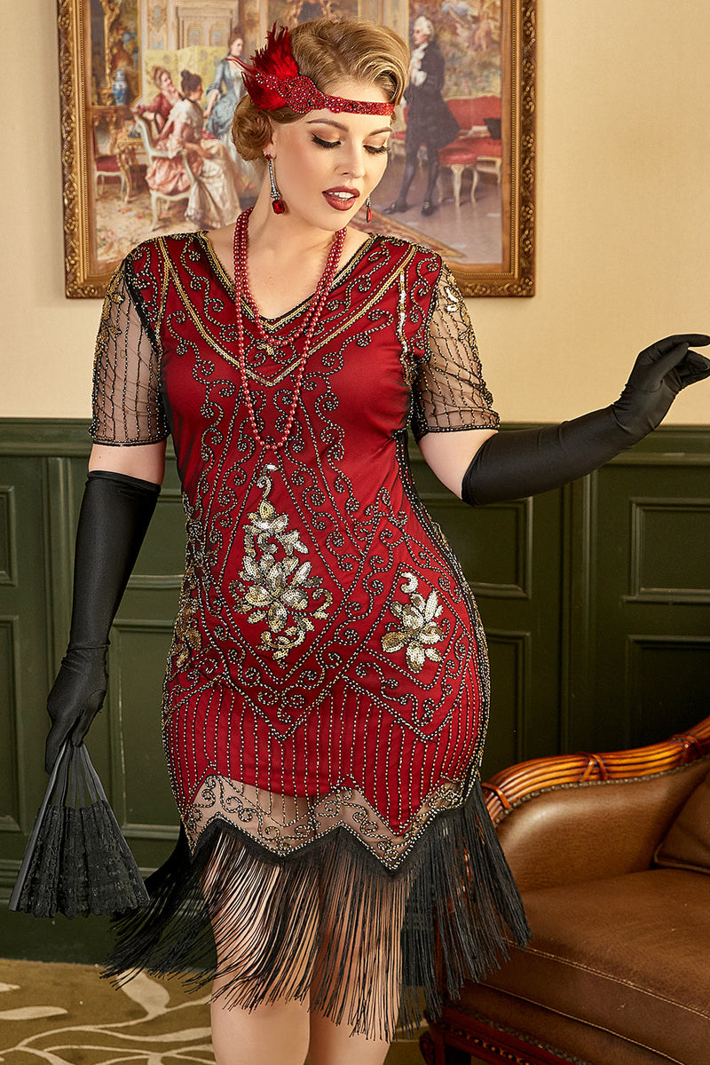 Carregar imagem no visualizador da galeria, Plus Size 1920s Gatsby Sequin Fringed Paisley Flapper Dress