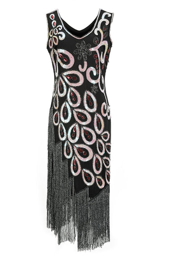 Vestido de flapper de pescoço de V assimétrico de 1920
