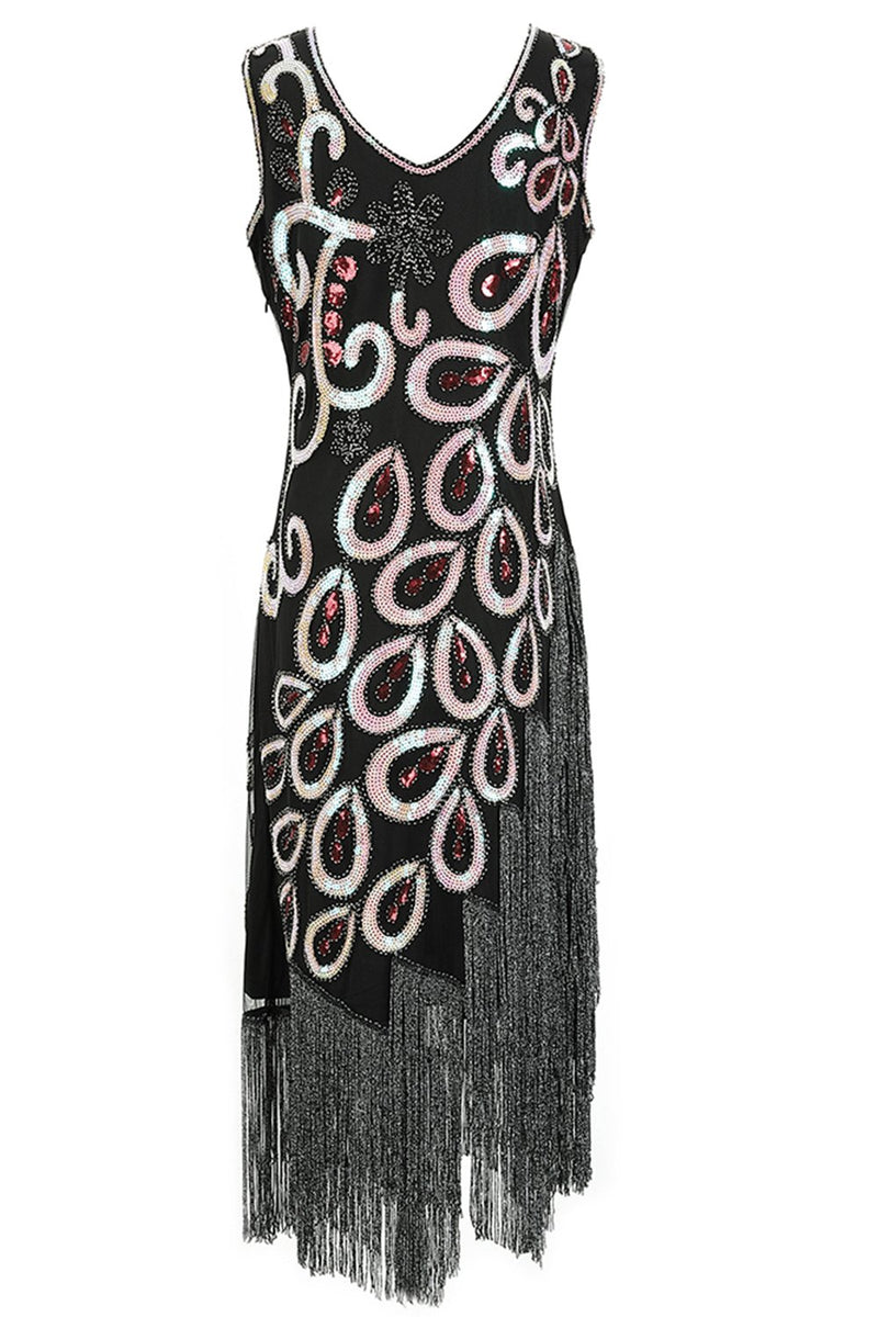 Carregar imagem no visualizador da galeria, Vestido de flapper de pescoço de V assimétrico de 1920