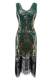 Vestido de lantejoulas de pescoço em V preto dos anos 1920