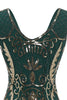 Carregar imagem no visualizador da galeria, Vestido de lantejoulas de pescoço em V preto dos anos 1920