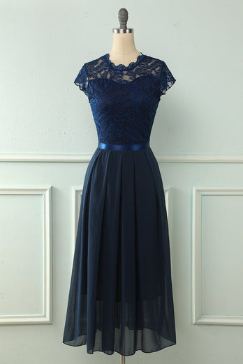 Vestido de festa de casamento de Midi Lace da Marinha