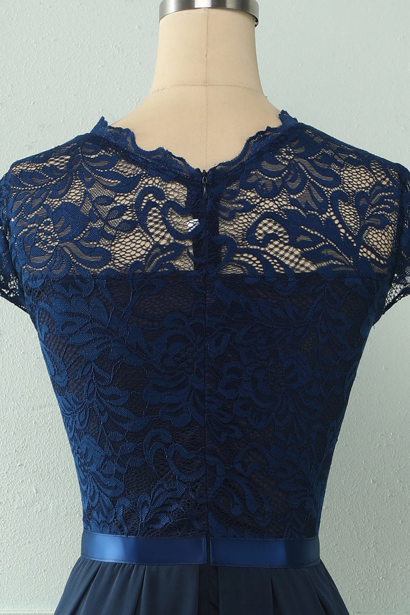 Carregar imagem no visualizador da galeria, Vestido de festa de casamento de Midi Lace da Marinha