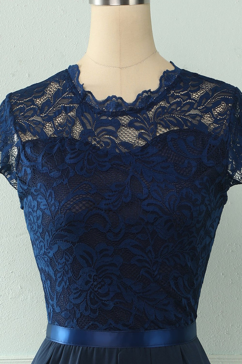 Carregar imagem no visualizador da galeria, Vestido de festa de casamento de Midi Lace da Marinha