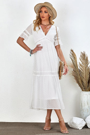 Vestido de verão de renda branca Boho
