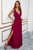 Borgonha V-neck simples vestido de baile