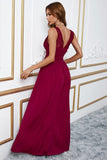 Borgonha V-neck simples vestido de baile