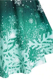 Vestido vintage de impressão de floco de neve de Natal verde