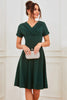 Carregar imagem no visualizador da galeria, V Pescoço escuro verde plissado cintura vintage vestido