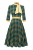 Carregar imagem no visualizador da galeria, Vestido verde xadrez vintage de 1950 com Bowknot