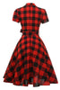 Carregar imagem no visualizador da galeria, Vestido vintage de mangas curtas xadrez vermelhas