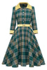 Carregar imagem no visualizador da galeria, Vestido vintage de outono de xadrez verde