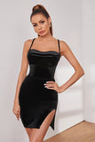 Vestido de veludo preto cintas de espaguete