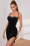 Vestido de veludo preto cintas de espaguete