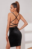 Vestido de veludo preto cintas de espaguete