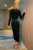 Carregar imagem no visualizador da galeria, Vestido de veludo verde escuro com frente dividida