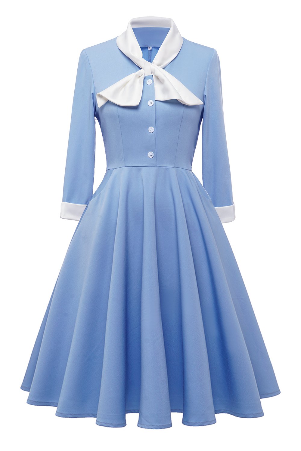 Vestido blue button vintage de 1950 com Bowknot