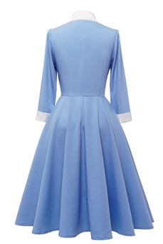 Vestido blue button vintage de 1950 com Bowknot