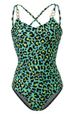 Plus Size Leopardo Verde Impresso Um Pedaço Fatos de Banho