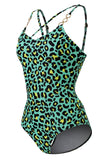 Plus Size Leopardo Verde Impresso Um Pedaço Fatos de Banho