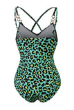 Plus Size Leopardo Verde Impresso Um Pedaço Fatos de Banho