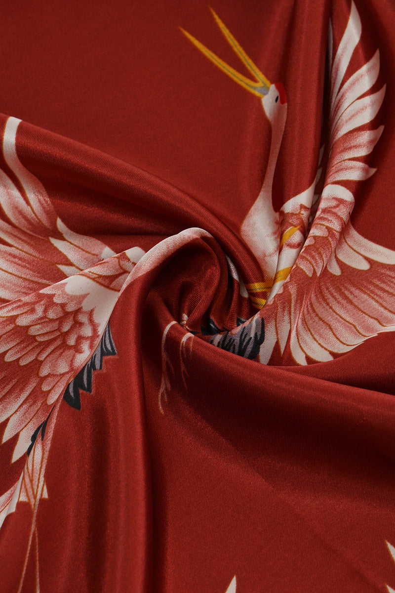 Carregar imagem no visualizador da galeria, Burgundy Crane Printed Bridal Robe
